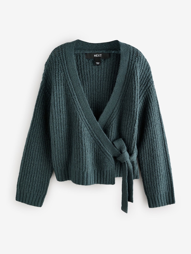 Blau - Long Sleeve Deep V-Neck Wrap Cardigan with Wool - Image 5 of 7
