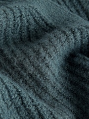 Blue Long Sleeve Deep V-Neck Wrap Cardigan with Wool - Image 6 of 7