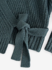 Blue Long Sleeve Deep V-Neck Wrap Cardigan with Wool - Image 7 of 7