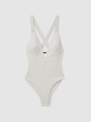 Reiss White Freda Textured Cross-Back Swimsuit - Image 2 of 5