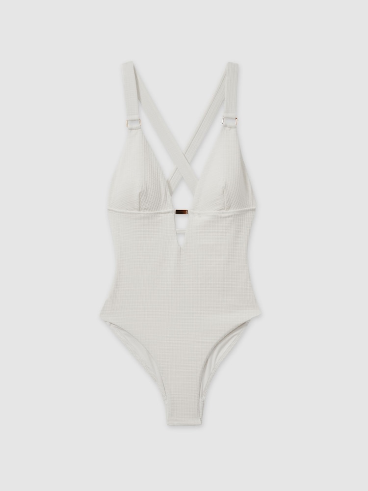 Reiss White Freda Textured Cross-Back Swimsuit - Image 2 of 5