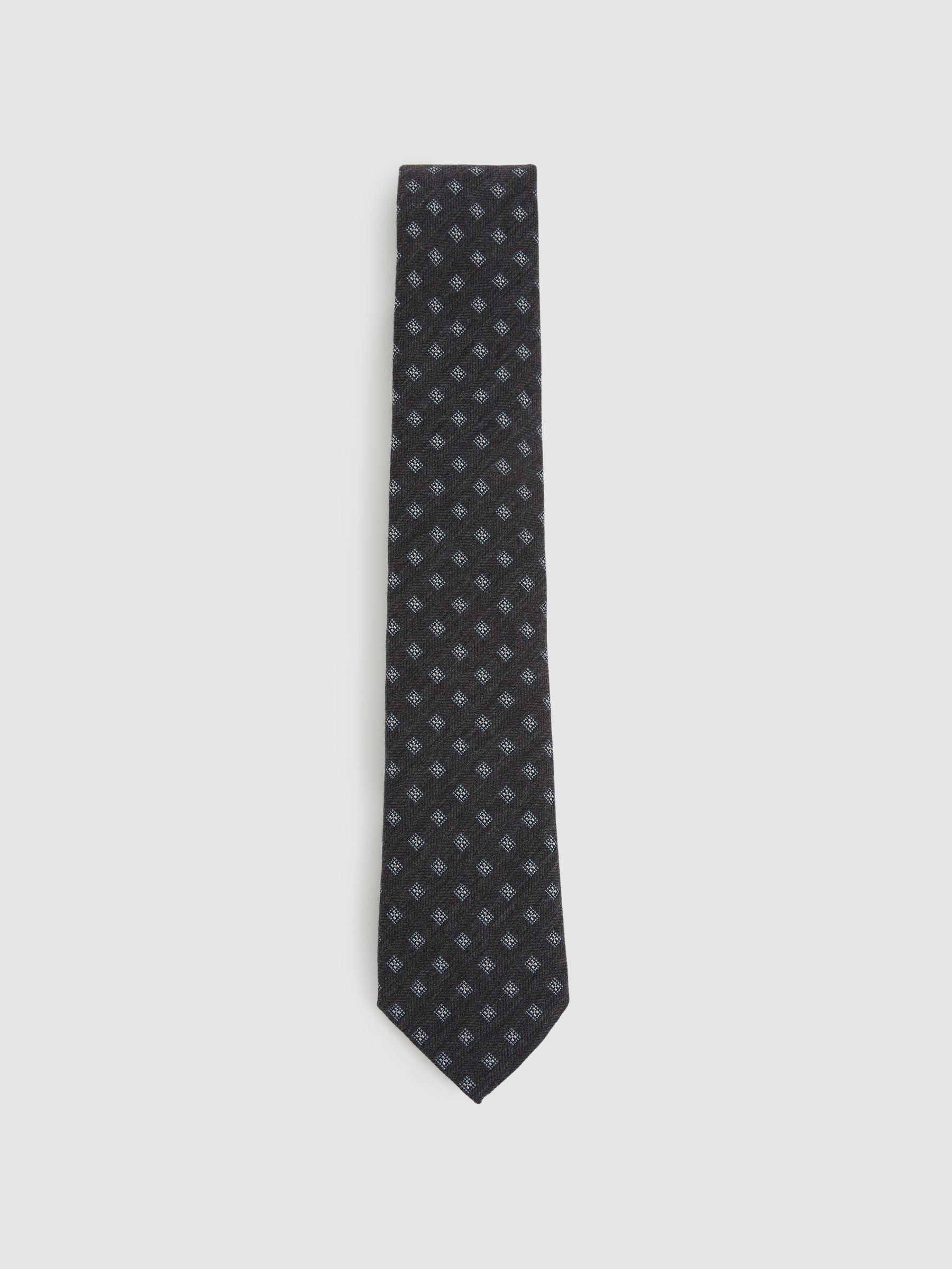 Reiss Charcoal Wool-silk Foulard Textured Tie