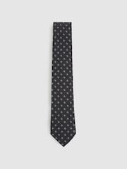 Reiss Charcoal Rimini Wool-Silk Foulard Textured Tie - Image 1 of 5