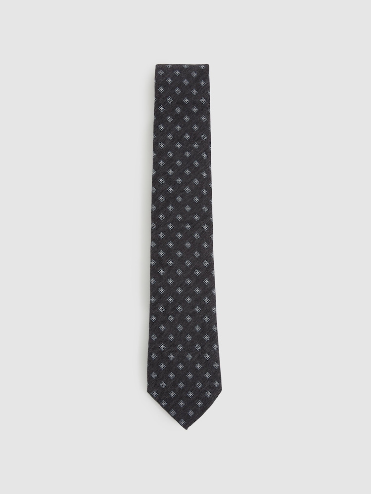 Reiss Charcoal Rimini Wool-Silk Foulard Textured Tie - Image 1 of 5