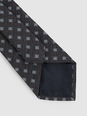 Reiss Charcoal Rimini Wool-Silk Foulard Textured Tie - Image 4 of 5