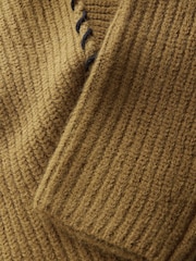 Olivno zelena - Contrast Stitch Button Up V-izrez; z V-izrezom pletena jopa - Slika 7 iz 8