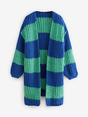 Green Blue Stripe Chunky Knitted Longline Bright Cardigan - Image 5 of 7