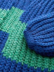 Green Blue Stripe Chunky Knitted Longline Bright Cardigan - Image 6 of 7