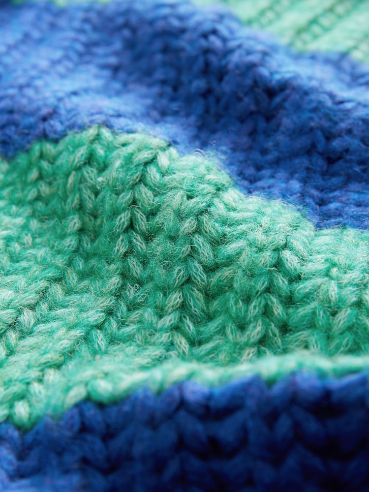 Green Blue Stripe Chunky Knitted Longline Bright Cardigan - Image 7 of 7