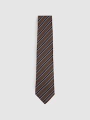 Reiss Tobacco/Navy Aruttas Textured Striped Tie - Image 1 of 5