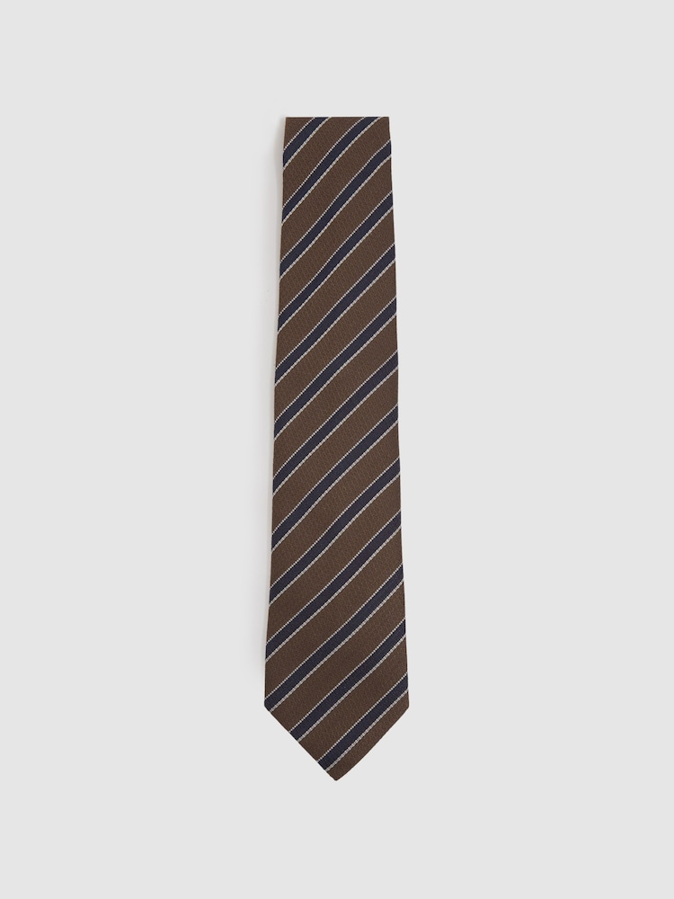 Reiss Tobacco/Navy Aruttas Textured Striped Tie - Image 1 of 5