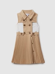 Reiss Camel Georgina 9-13 yrs Pleated Button-Front Dress - Image 2 of 4