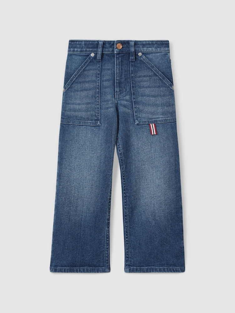 Reiss Blue Neena 4-9 yrs Contrast Trim Wide Leg Jeans - Image 2 of 4 Reiss Blue Neena 4-9 yrs Contrast Trim Wide Leg Jeans - Image 2 of 4