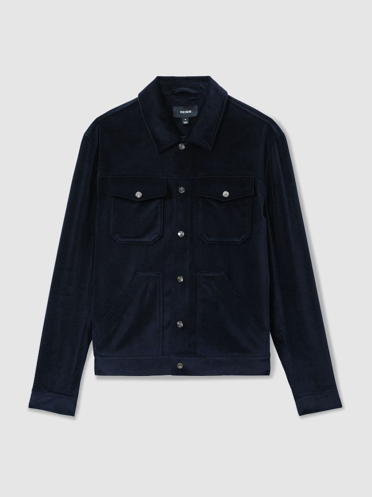 Reiss Navy Weir Cotton-Blend Velvet Jacket - Image 2 of 7