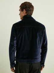 Reiss Navy Weir Cotton-Blend Velvet Jacket - Image 5 of 7