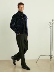 Reiss Navy Weir Cotton-Blend Velvet Jacket - Image 6 of 7