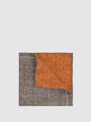 Reiss Charcoal/Burnt Orange Biriola Reversible Silk Pocket Square - Image 1 of 4