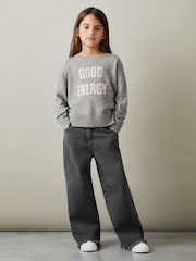 Reiss Grey Shelly 9-13 yrs Wool Blend Crew Neck Slogan Jumper - Image 3 of 4