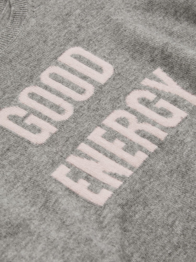 Reiss Grey Shelly 9-13 yrs Wool Blend Crew Neck Slogan Jumper - Image 4 of 4