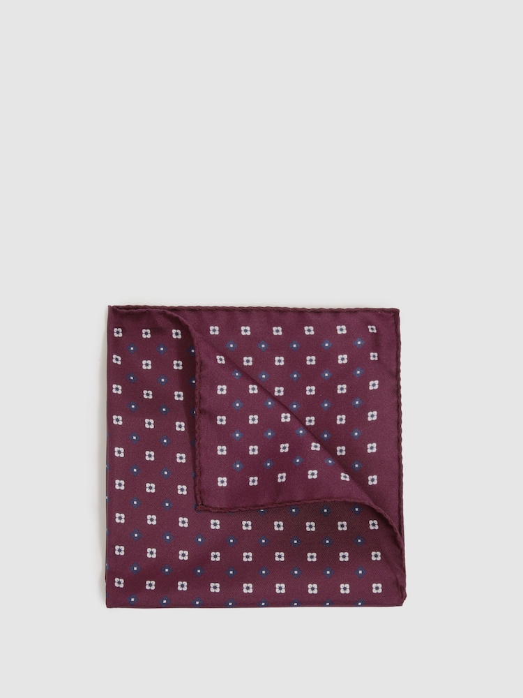 Reiss Bordeaux Cassiano Silk Paisley Print Pocket Square - Image 1 of 4