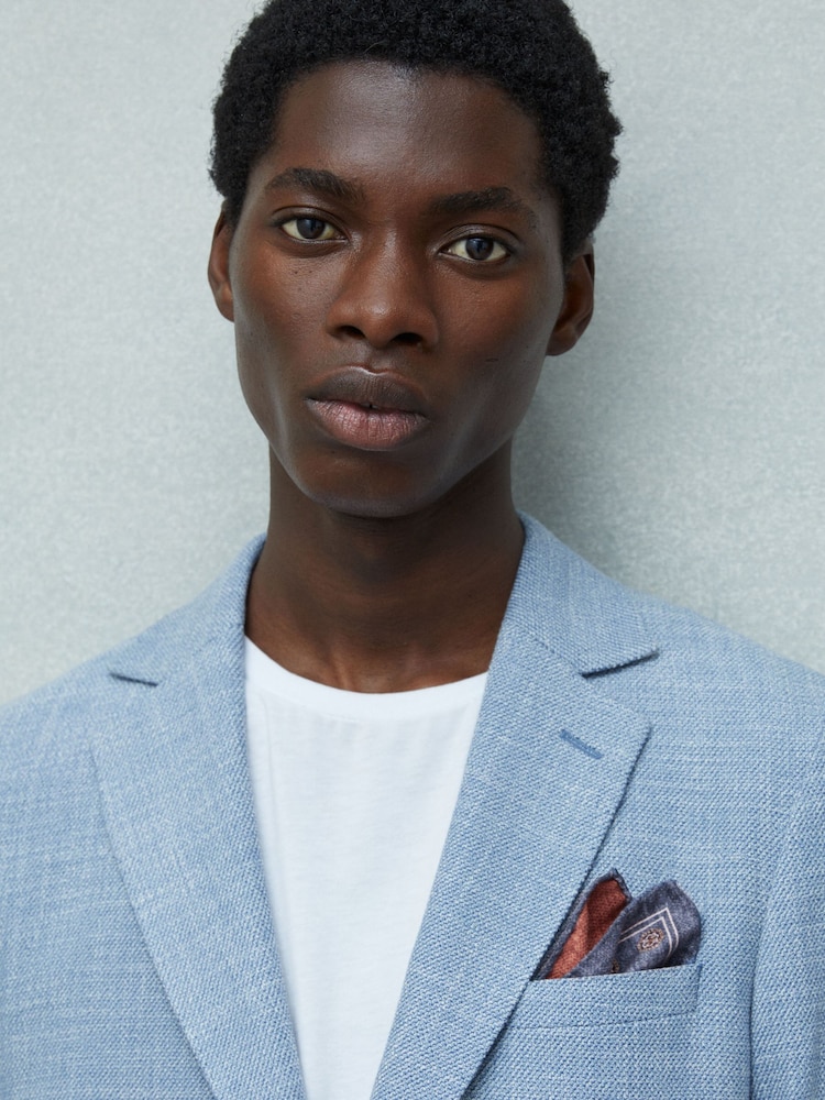 Reiss Indigo/Rust Biriola Reversible Silk Pocket Square - Image 2 of 5
