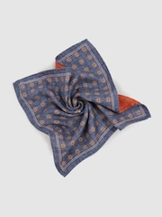 Reiss Indigo/Rust Biriola Reversible Silk Pocket Square - Image 3 of 5