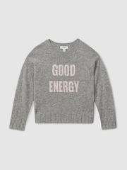 Reiss Grey Shelly 13-14 yrs Wool Blend Crew Neck Slogan Jumper - Image 1 of 4