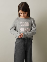 Reiss Grey Shelly 13-14 yrs Wool Blend Crew Neck Slogan Jumper - Image 3 of 4