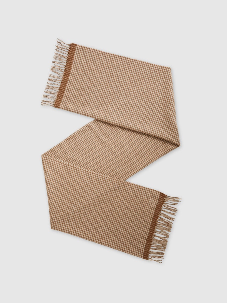Reiss Neutral Victoria Wool Blend Dogtooth Embroidered Scarf - Image 1 of 5