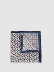 Reiss Ivory/Navy Lucca Silk Hybrid Print Pocket Square - Image 1 of 5