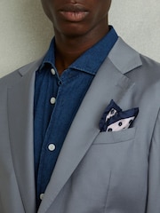 Reiss Ivory/Navy Lucca Silk Hybrid Print Pocket Square - Image 2 of 5
