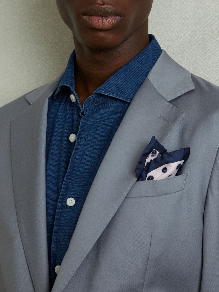 Reiss Ivory/Navy Lucca Silk Hybrid Print Pocket Square - Image 2 of 5