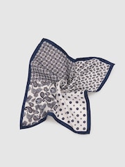 Reiss Ivory/Navy Lucca Silk Hybrid Print Pocket Square - Image 3 of 5