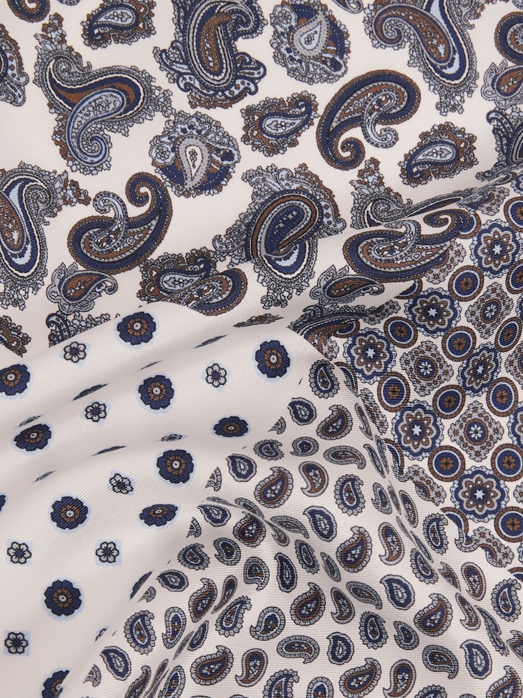 Reiss Ivory/Navy Lucca Silk Hybrid Print Pocket Square - Image 5 of 5