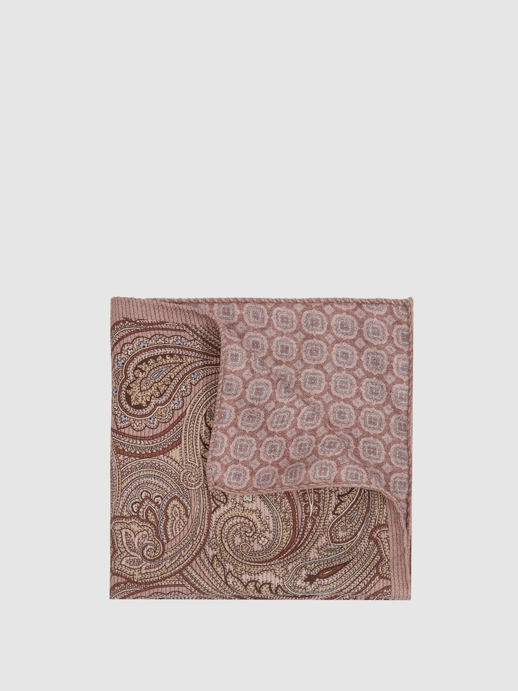 Reiss Dusty Pink Sansone Reversible Silk Pocket Square - Image 1 of 5