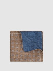 Reiss Tobacco/Blue Biriola Reversible Silk Pocket Square - Image 1 of 5