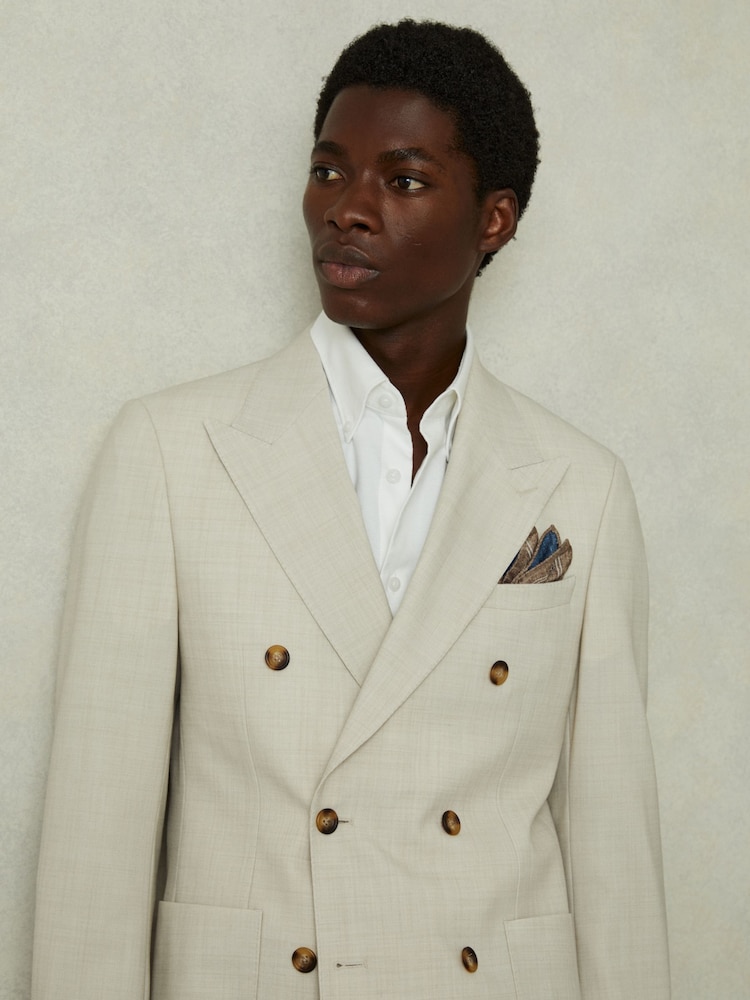 Reiss Tobacco/Blue Biriola Reversible Silk Pocket Square - Image 2 of 5