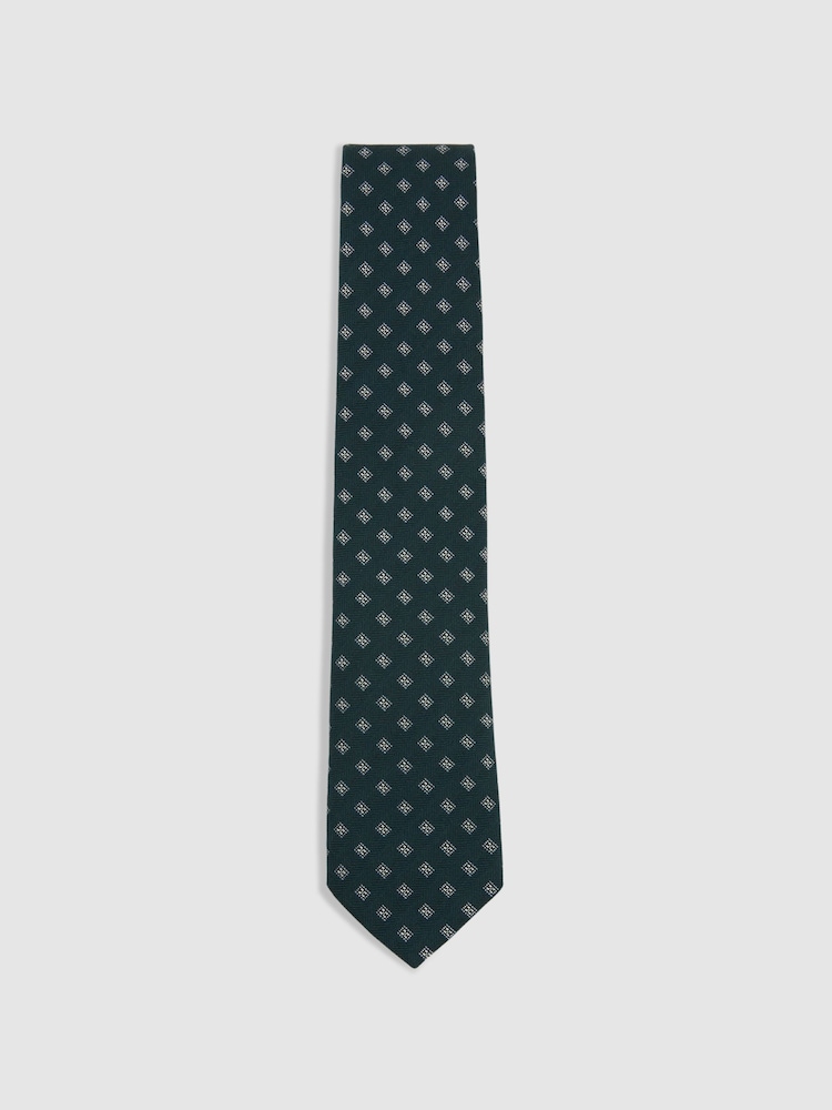 Reiss Forest Green Rimini Wool-Silk Foulard Textured Tie - Image 1 of 5