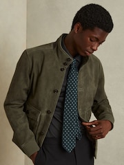 Reiss Forest Green Rimini Wool-Silk Foulard Textured Tie - Image 2 of 5
