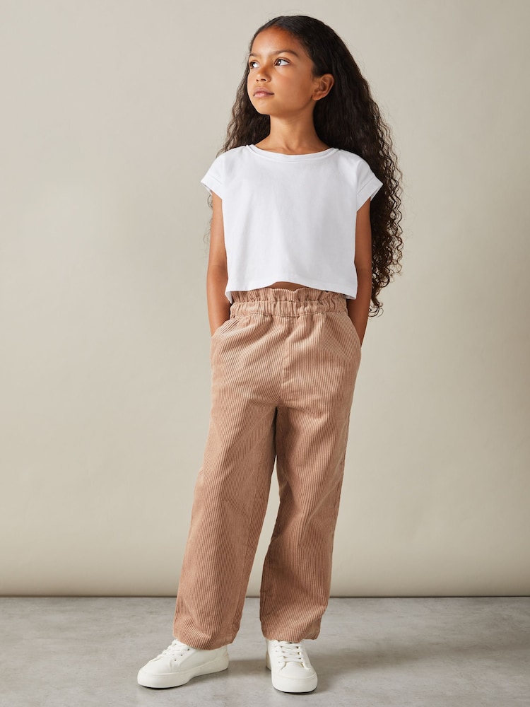 Reiss Camel Samantha 13-14 yrs Corduroy Paper Bag Trousers - Image 2 of 4