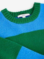 Blue Green Stripe Relaxed Soft Touch Crew Neck Midi Knitted Jumper Dress - Image 8 of 9