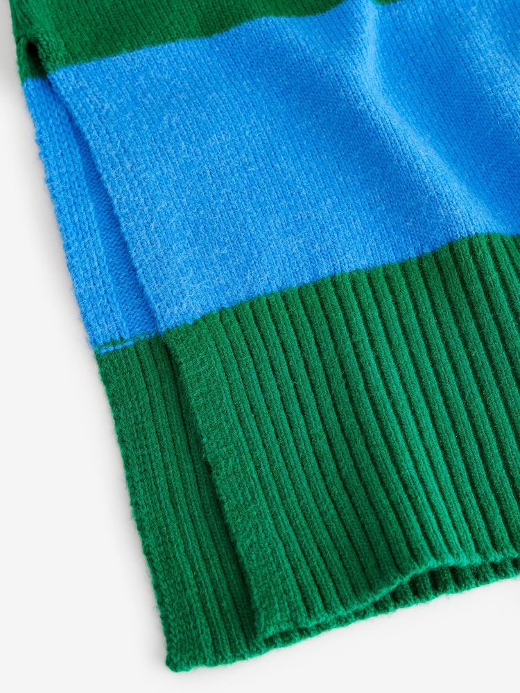 Blue Green Stripe Relaxed Soft Touch Crew Neck Midi Knitted Jumper Dress - Image 9 of 9
