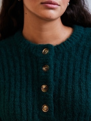 Grønn Mørk - Rund hals Button Knitted Mini Genser Kjole - Bilde 4 av 7