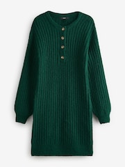 Grønn Mørk - Rund hals Button Knitted Mini Genser Kjole - Bilde 5 av 7