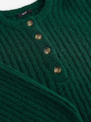 Grønn Mørk - Rund hals Button Knitted Mini Genser Kjole - Bilde 6 av 7