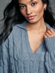 Blue Chambray Knitted Cable Mini Dress with Wool - Image 2 of 7