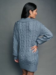 Blue Chambray Knitted Cable Mini Dress with Wool - Image 3 of 7