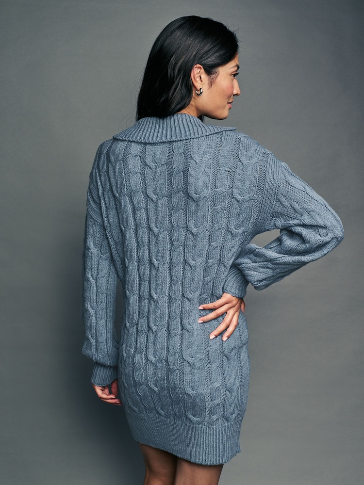 Chambray bleu - Robe courte en maille torsadée avec laine - Image 3 of 7