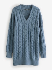 Blue Chambray Knitted Cable Mini Dress with Wool - Image 5 of 7