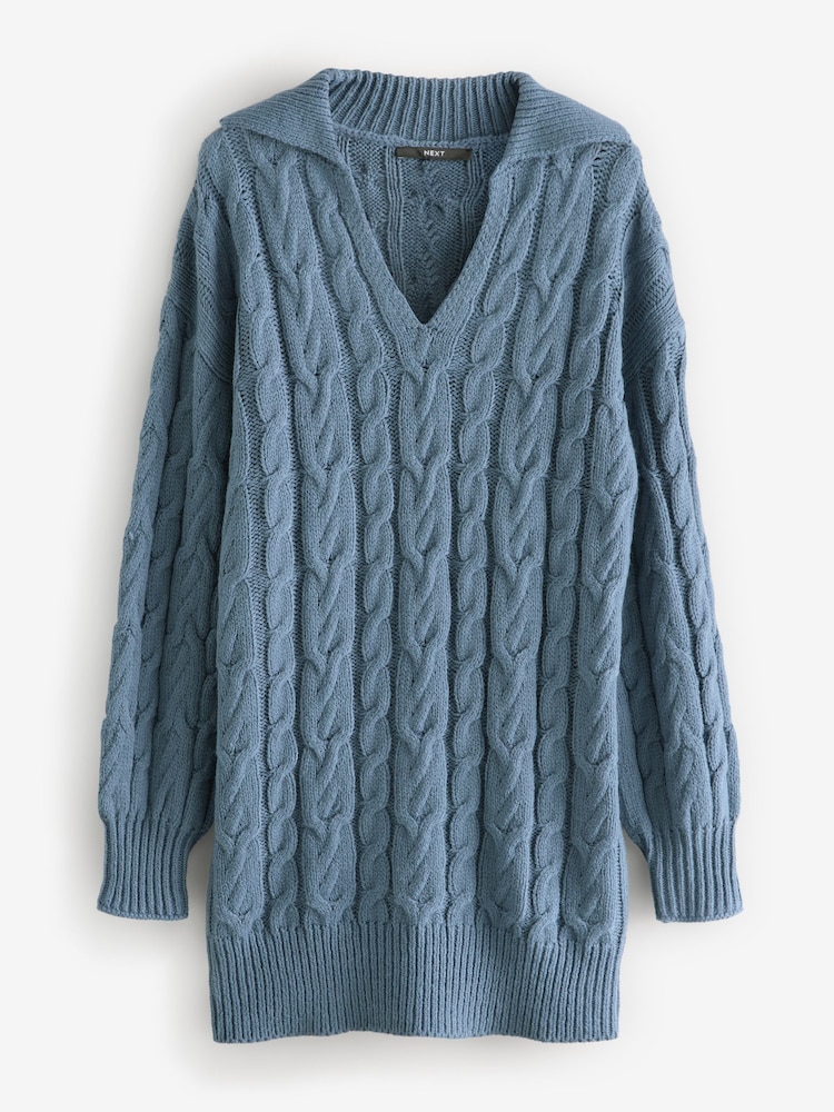 Chambray bleu - Robe courte en maille torsadée avec laine - Image 5 of 7